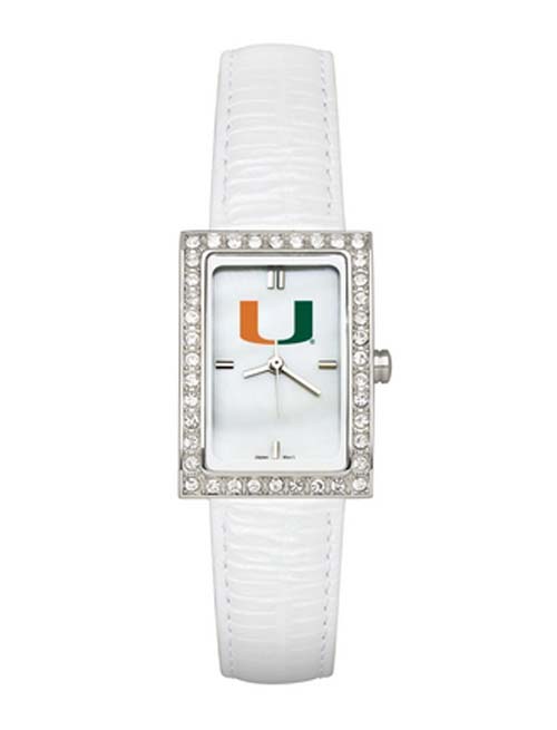Miami Hurricanes Women's Allure Watch with White Leather Strap