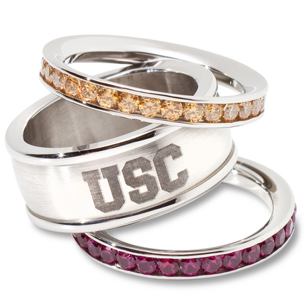 USC Trojans Logo Crystal Stacked Ring Set (Size 8)