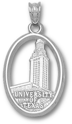 Texas Longhorns Oval "Bell Tower" Pendant - Sterling Silver Jewelry