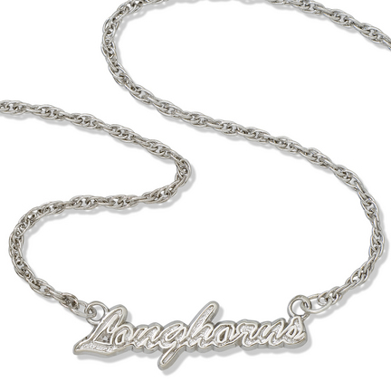 Texas Longhorns 18" "Longhorns" Script Necklace - Sterling Silver Jewelry