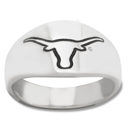 Texas Longhorns Logo Men's Enamel Sterling Silver Band Ring (Size 12)