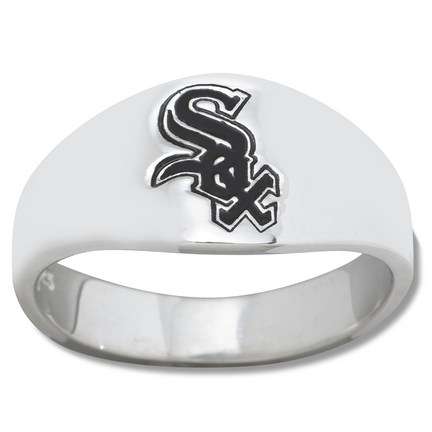 Chicago White Sox Logo Men's Enamel Sterling Silver Band Ring (Size 12)