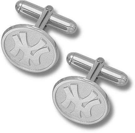 New York Yankees Round "NY" Sterling Silver Cuff Links - 1 Pair