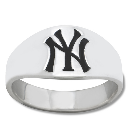 New York Yankees Logo Men's Enamel Sterling Silver Band Ring (Size 10)