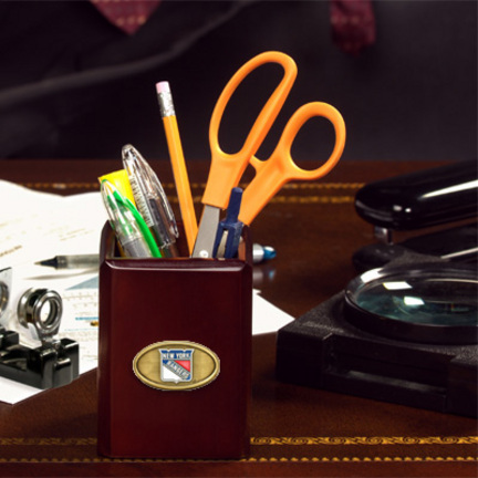 New York Rangers Walnut Pencil Holder