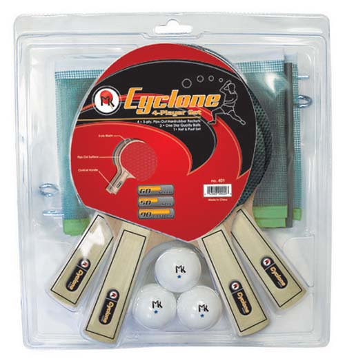 Martin Kilpatrick "Cyclone" 4-Player Table Tennis Racket and Ball Set