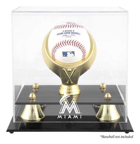 Golden Classic (BH-4 Gold Ring) Baseball Display Case with Miami Marlins Logo
