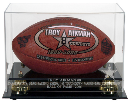 Troy Aikman 2006 Hall of Fame / Statistics Golden Classic Football Display Case