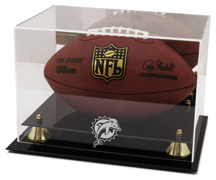 Golden Classic Football Display Case with Miami Dolphins Logo