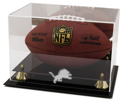 Golden Classic Football Display Case with Detroit Lions Logo