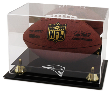 Golden Classic Football Display Case with New England Patriots Logo