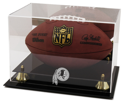 Golden Classic Football Display Case with Washington Redskins Logo