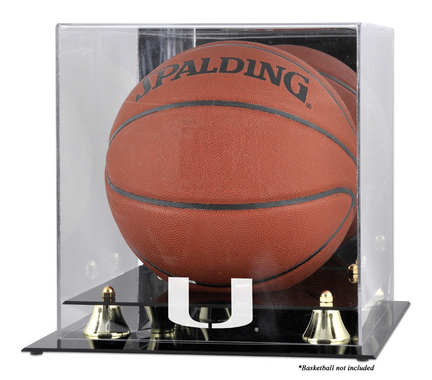 Miami Hurricanes Golden Classic Logo Basketball Display Case with Mirror Back