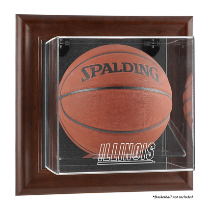 Illinois Fighting Illini Brown Framed Wall Mountable Logo Basketball Display Case