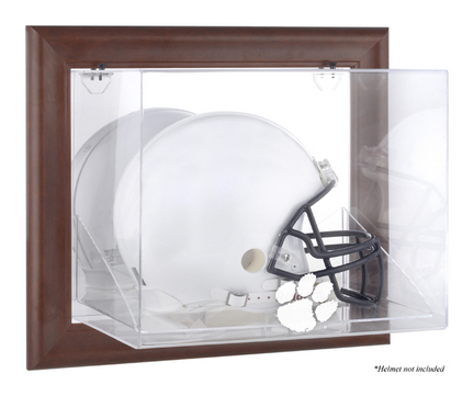 Clemson Tigers Brown Framed Wall Mountable Logo Football Helmet Display Case