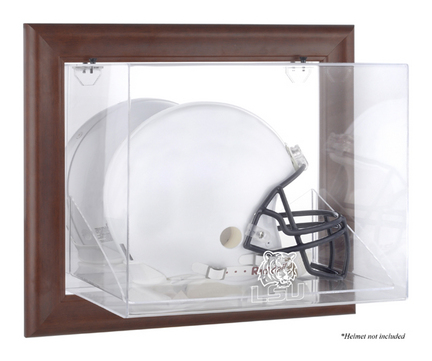 Louisiana State (LSU) Tigers Brown Framed Wall Mountable Logo Football Helmet Display Case