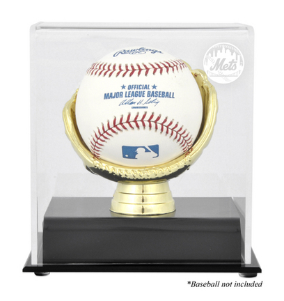 Single Baseball (BH-10 Gold Glove) Display Case with New York Mets Logo