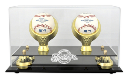 Golden Classic 2-Baseball Display Case with Milwaukee Brewers Logo