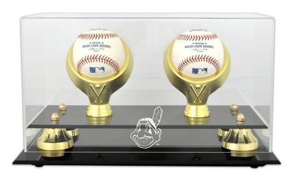 Golden Classic 2-Baseball Display Case with Cleveland Indians Logo