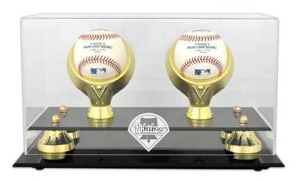 Golden Classic 2-Baseball Display Case with Philadelphia Phillies Logo