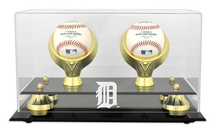Golden Classic 2-Baseball Display Case with Detroit Tigers Logo
