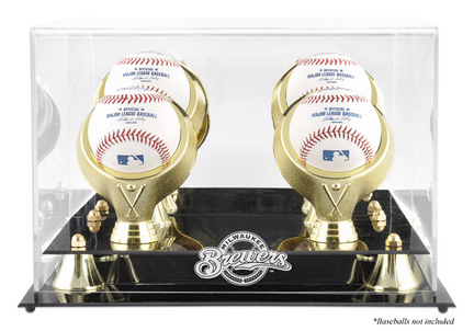Golden Classic 4-Baseball Display Case with Milwaukee Brewers Logo
