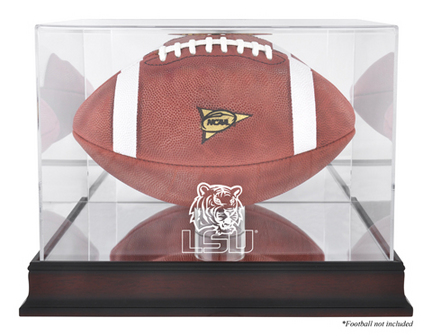 Football Display Case with Mahogany Finished Base and Louisiana State (LSU) Tigers Logo