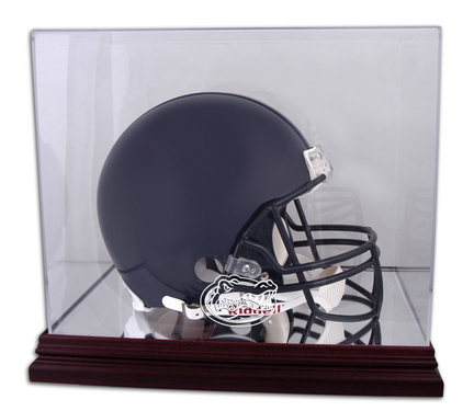 Full Size Football Helmet Display Case with Mahogany Finished Base and Florida Gators Logo