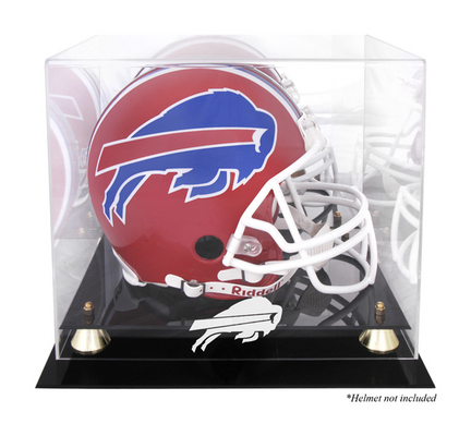 Golden Classic Football Helmet Display Case with Buffalo Bills Logo