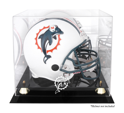 Golden Classic Football Helmet Display Case with Miami Dolphins Logo