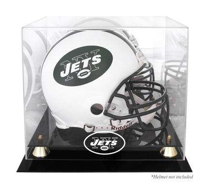 Golden Classic Football Helmet Display Case with New York Jets Logo