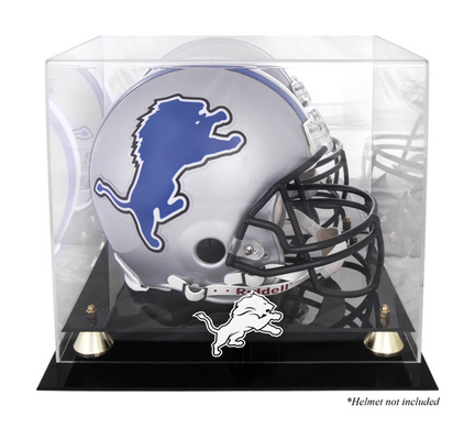 Golden Classic Football Helmet Display Case with Detroit Lions Logo