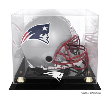 Golden Classic Football Helmet Display Case with New England Patriots Logo
