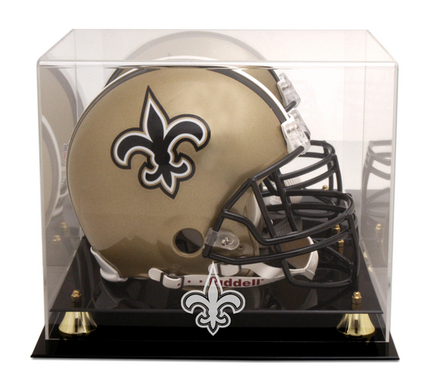Golden Classic Football Helmet Display Case with New Orleans Saints Logo