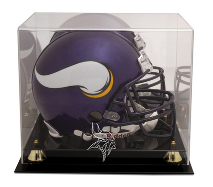 Golden Classic Football Helmet Display Case with Minnesota Vikings Logo