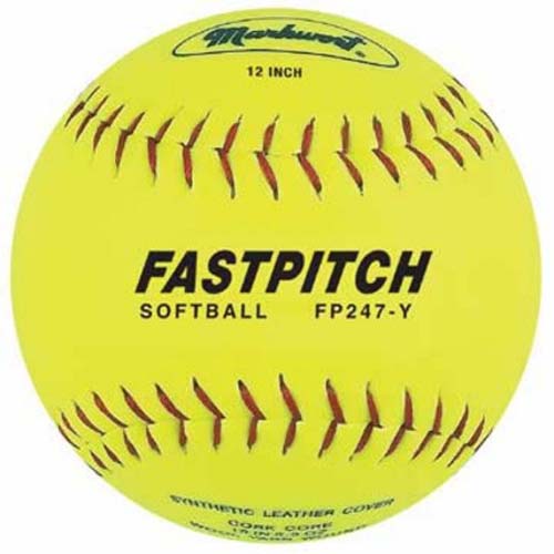 12" Yellow Genuine Leather Fast Pitch Softballs from Markwort - 1 Dozen