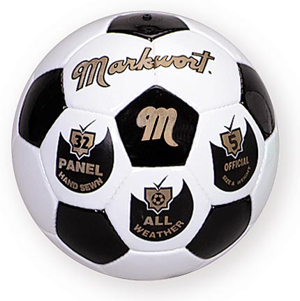 Traditional Black and White Hand Sewn Soccer Ball from Markwort - Size 5