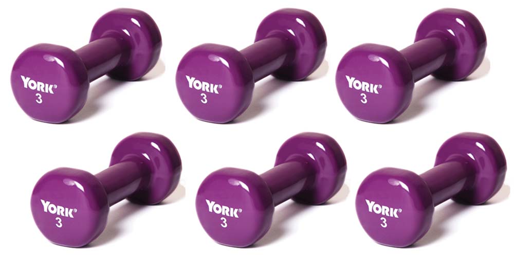 3 lb. Colored Vinyl Coated Dumbbells from York - 3 Pairs