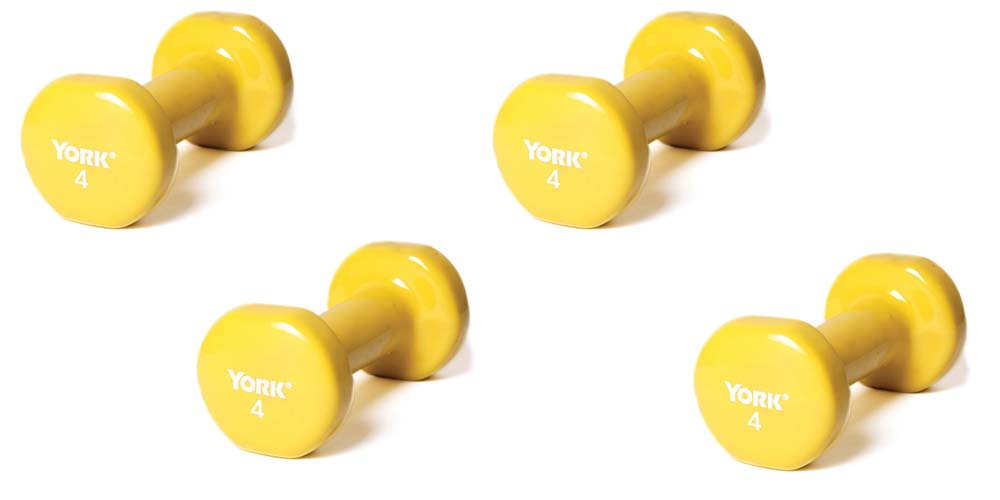 4 lb. Colored Vinyl Coated Dumbbells from York - 2 Pair (4 Dumbells Total)