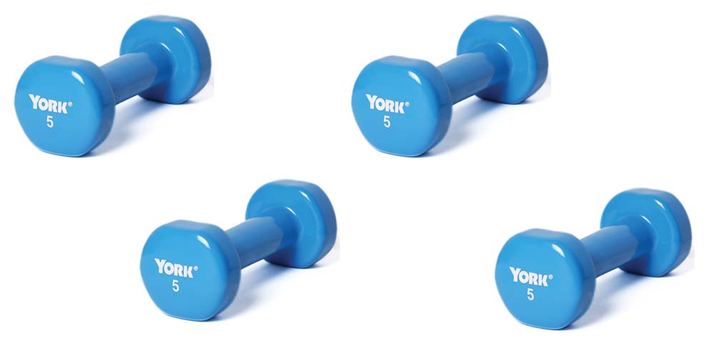 5 lb. Colored Vinyl Coated Dumbbells from York - 2 Pair (4 Dumbbells Total)