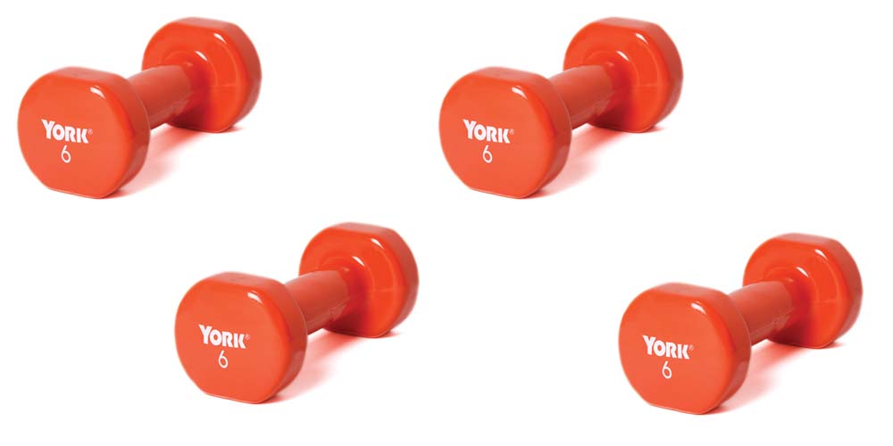 6 lb. Colored Vinyl Coated Dumbbells from York - 2 Pair (4 Dumbbells Total)