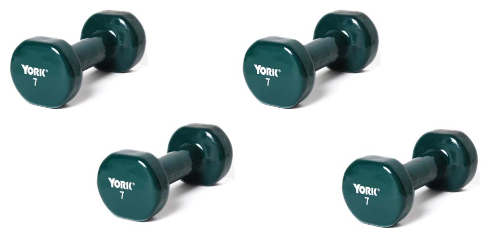 7 lb. Colored Vinyl Coated Dumbbells from York - 2 Pair (4 Dumbbells Total)