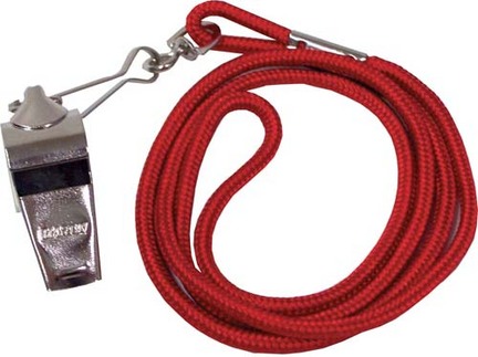 Nickel Plated Whistles and Red Lanyards - 1 Dozen