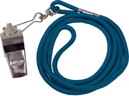 Nickel Plated Whistles and Blue Lanyards - 1 Dozen