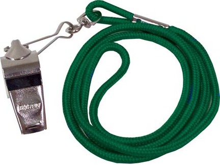 Nickel Plated Whistles and Green Lanyards - 1 Dozen
