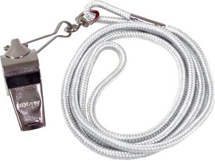 Nickel Plated Whistles and White Lanyards - 1 Dozen