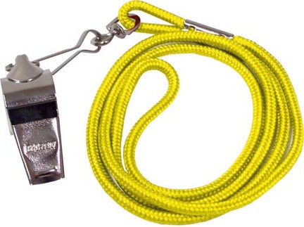 Nickel Plated Whistles and Yellow Lanyards - 1 Dozen