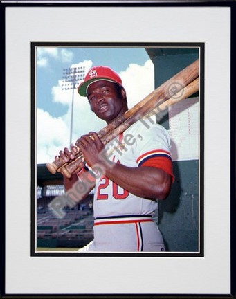 Lou Brock, St. Louis Cardinals Double Matted 8" X 10" Photograph in Black Anodized Aluminum Frame