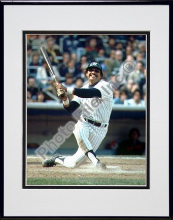 Reggie Jackson, New York Yankees (Batting) Double Matted 8" X 10" Photograph in Black Anodized Aluminum Frame