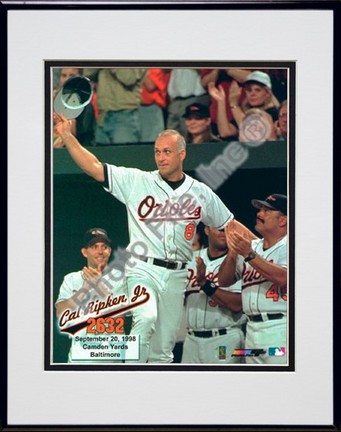 Cal Ripken, Jr., Baltimore Orioles "2632nd Game Hat Tip" Double Matted 8" X 10" Photograph in Black 